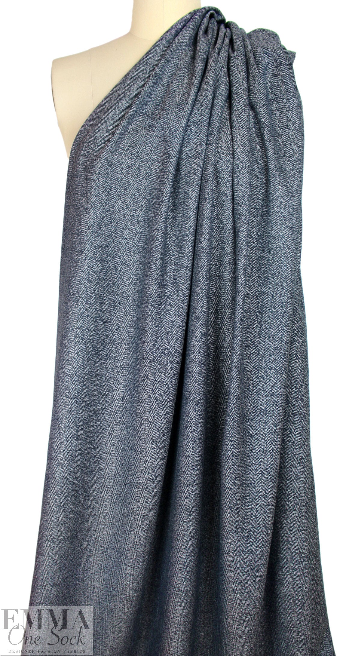 NY designer tweedy herringbone wool suiting - indigo/white 2.5 yd