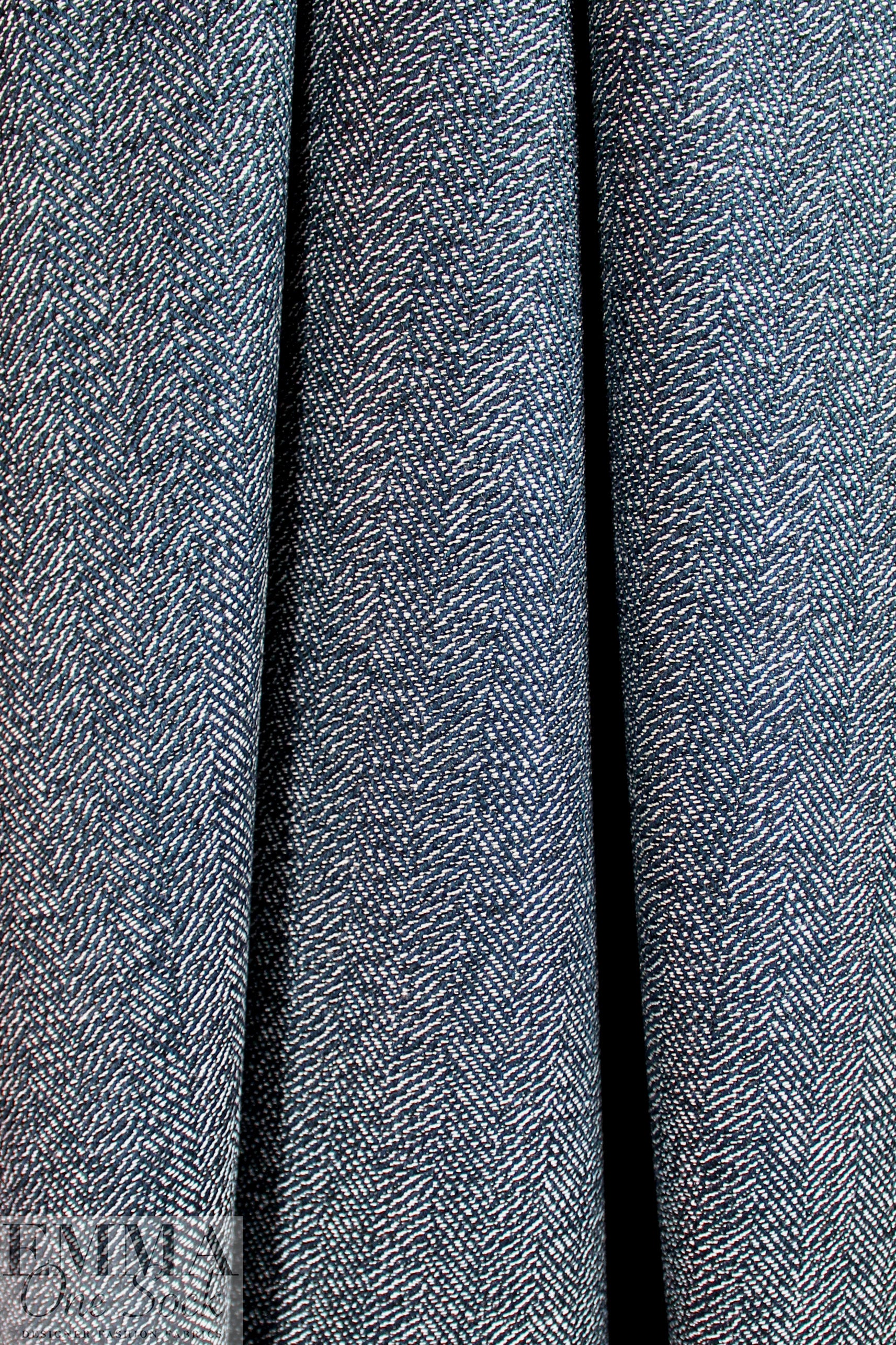 NY designer tweedy herringbone wool suiting - indigo/white 2.5 yd