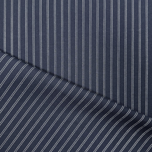 double pinstripe stretch cotton suiting - midnight/white