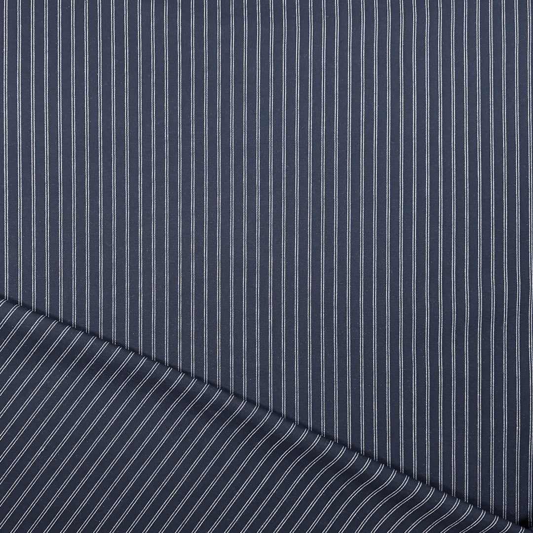 double pinstripe stretch cotton suiting - midnight/white