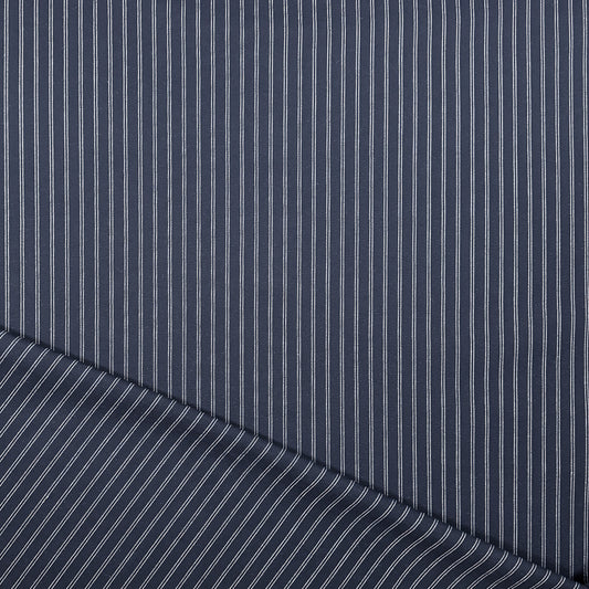 double pinstripe stretch cotton suiting - midnight/white