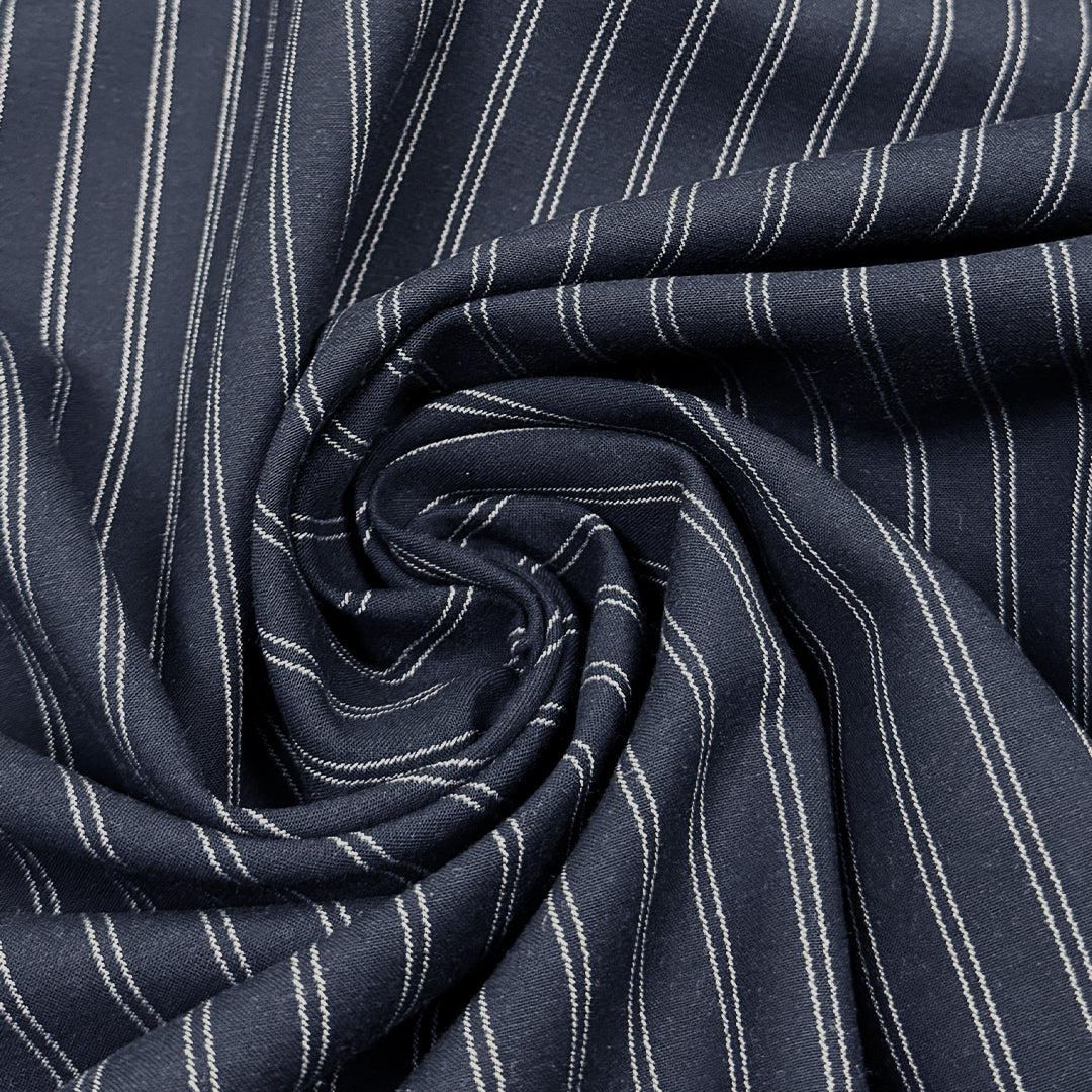 double pinstripe stretch cotton suiting - midnight/white