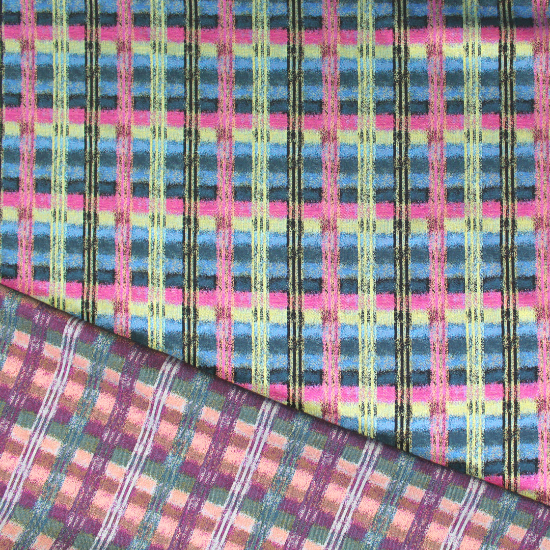 Italian 'chroma plaid' cotton blend stretch jacquard .5 yds