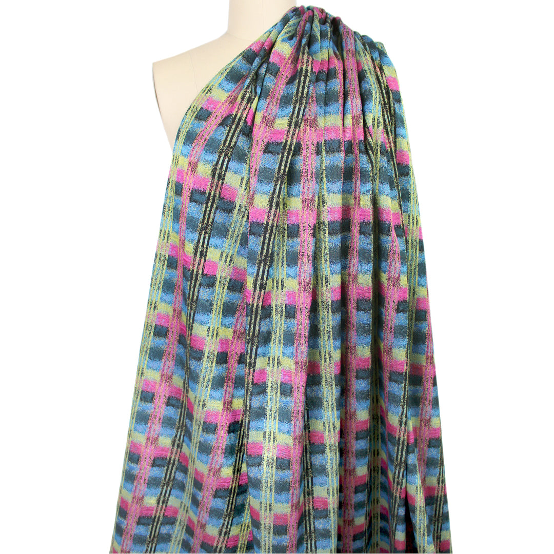 Italian 'chroma plaid' cotton blend stretch jacquard .5 yds