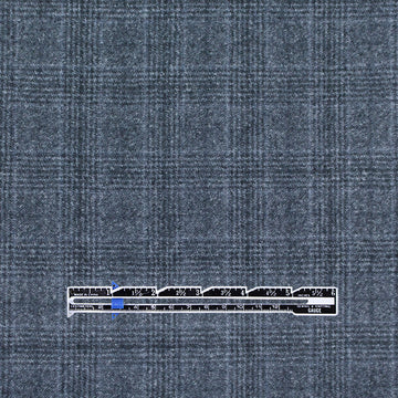 French virgin wool tweedy plaid suiting - dusky blue/black .5 yds