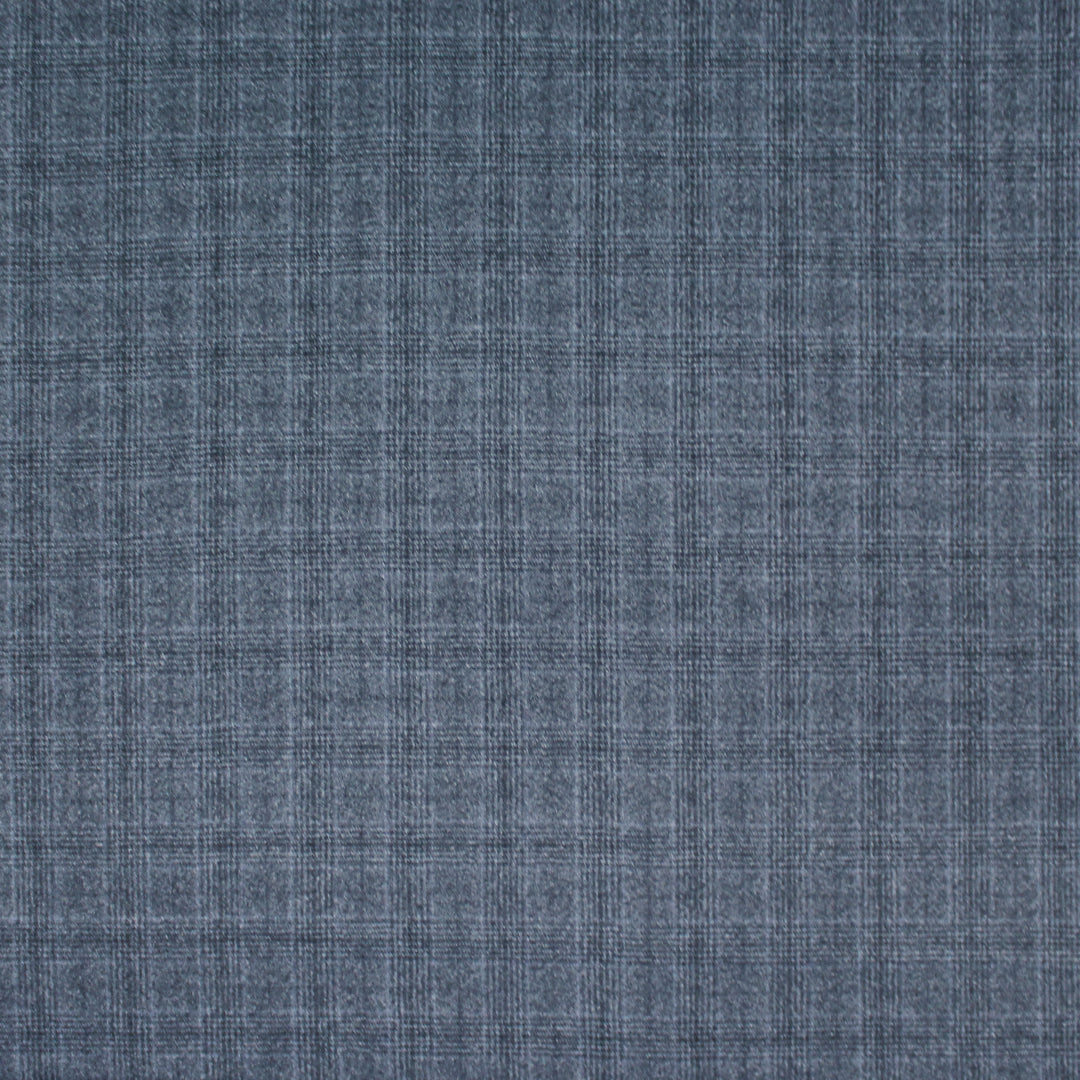 French virgin wool tweedy plaid suiting - dusky blue/black .5 yds