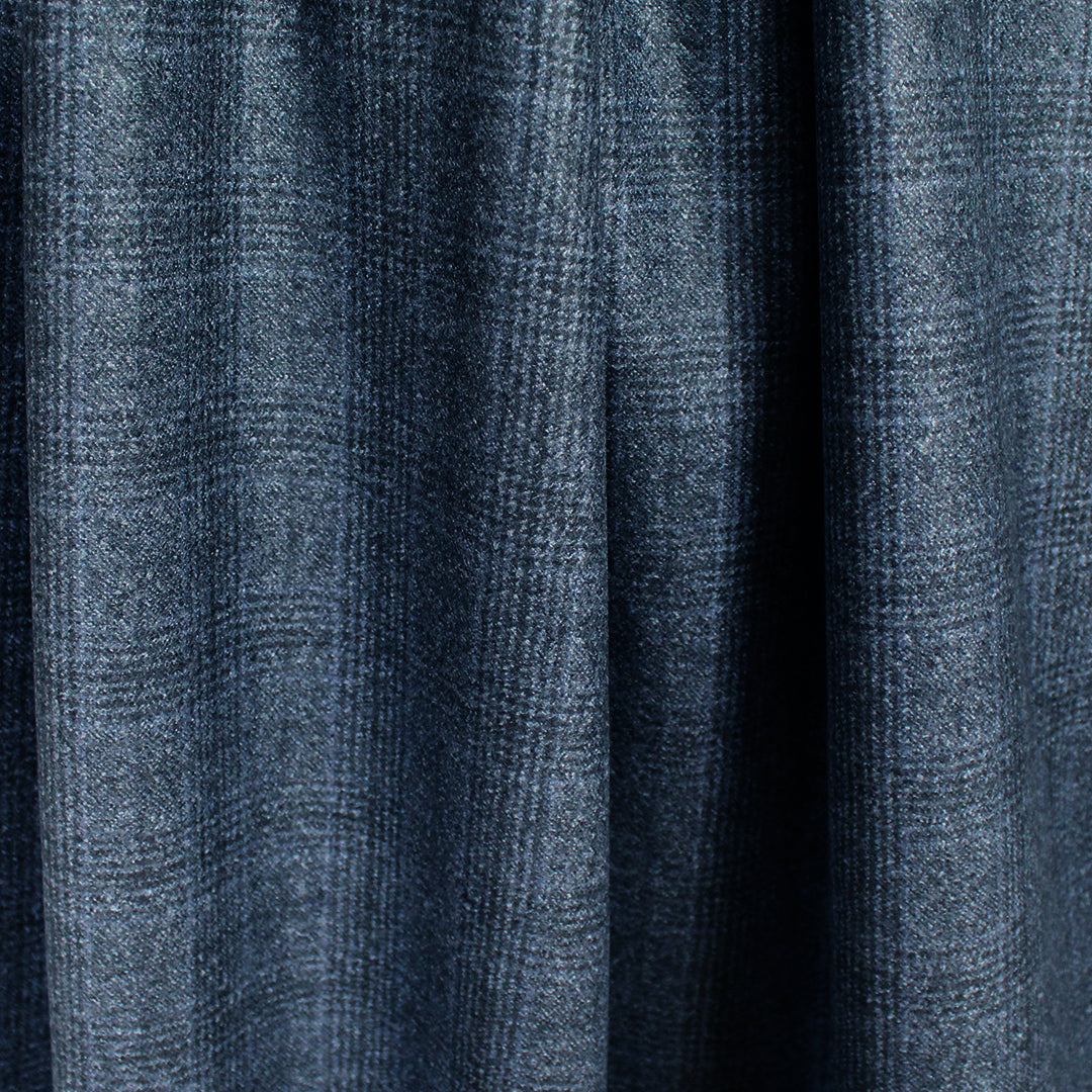 French virgin wool tweedy plaid suiting - dusky blue/black .5 yds