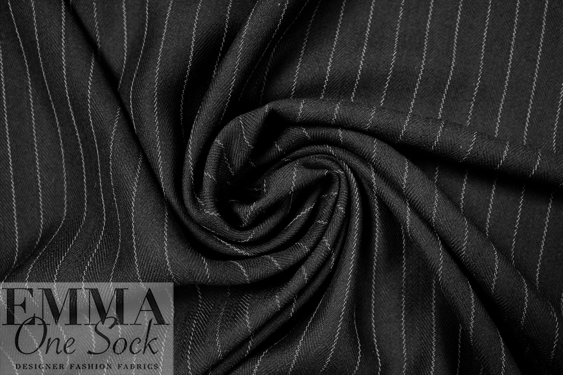 CA designer herringbone pinstripe visc./silk woven - black/gray 1.66 yd