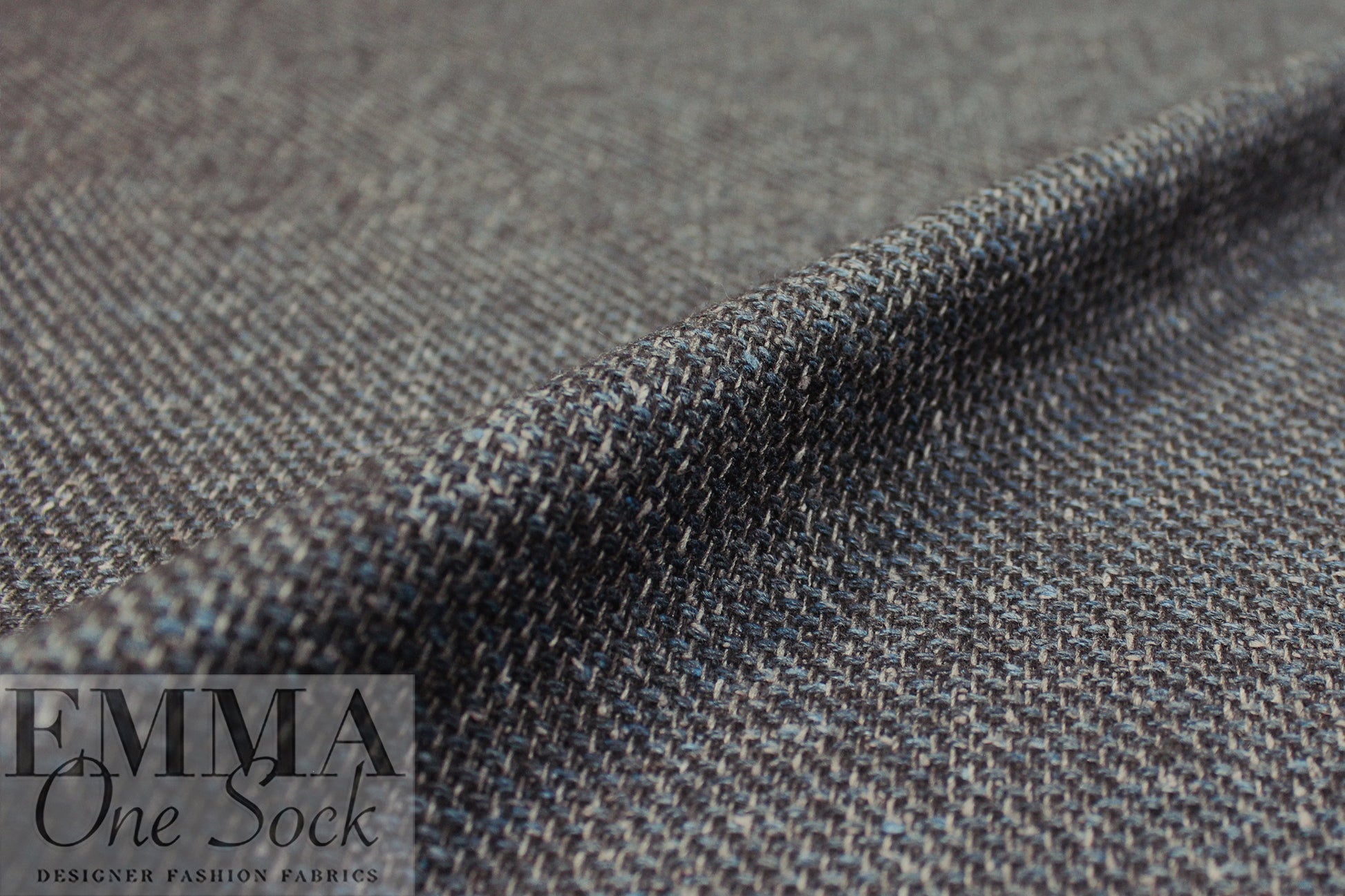 Italian crossweave wool suiting - bluestone/pewter/black 1.75 yd