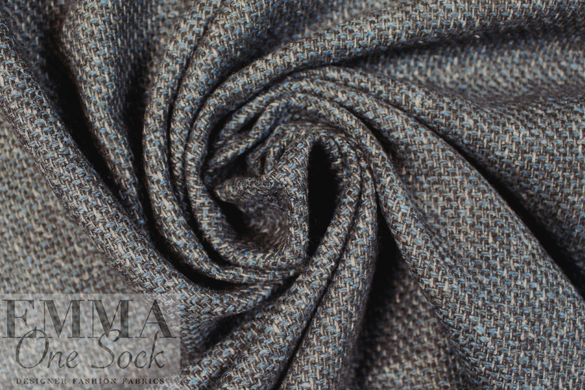 Italian crossweave wool suiting - bluestone/pewter/black 1.75 yd