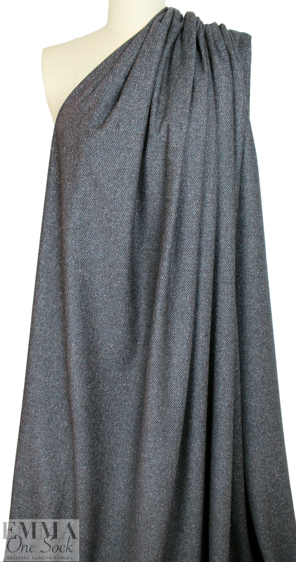 Italian crossweave wool suiting - bluestone/pewter/black 1.875 yd