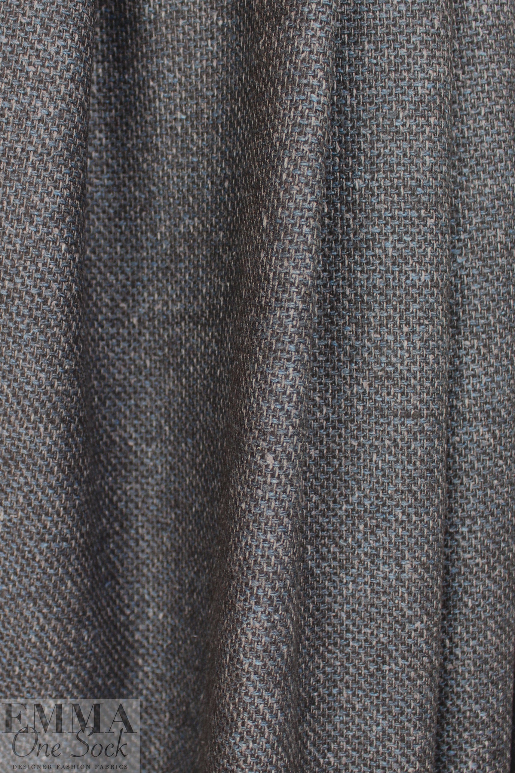 Italian crossweave wool suiting - bluestone/pewter/black 1.75 yd
