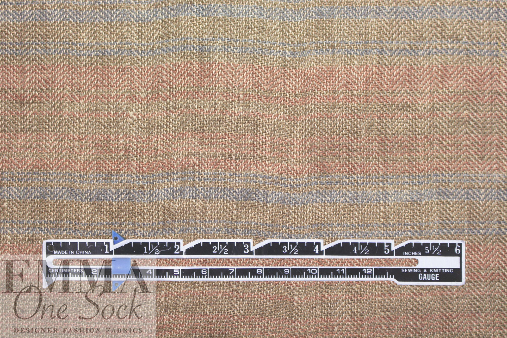 European linen herringbone woven - blush/denim/ginger .5 yds