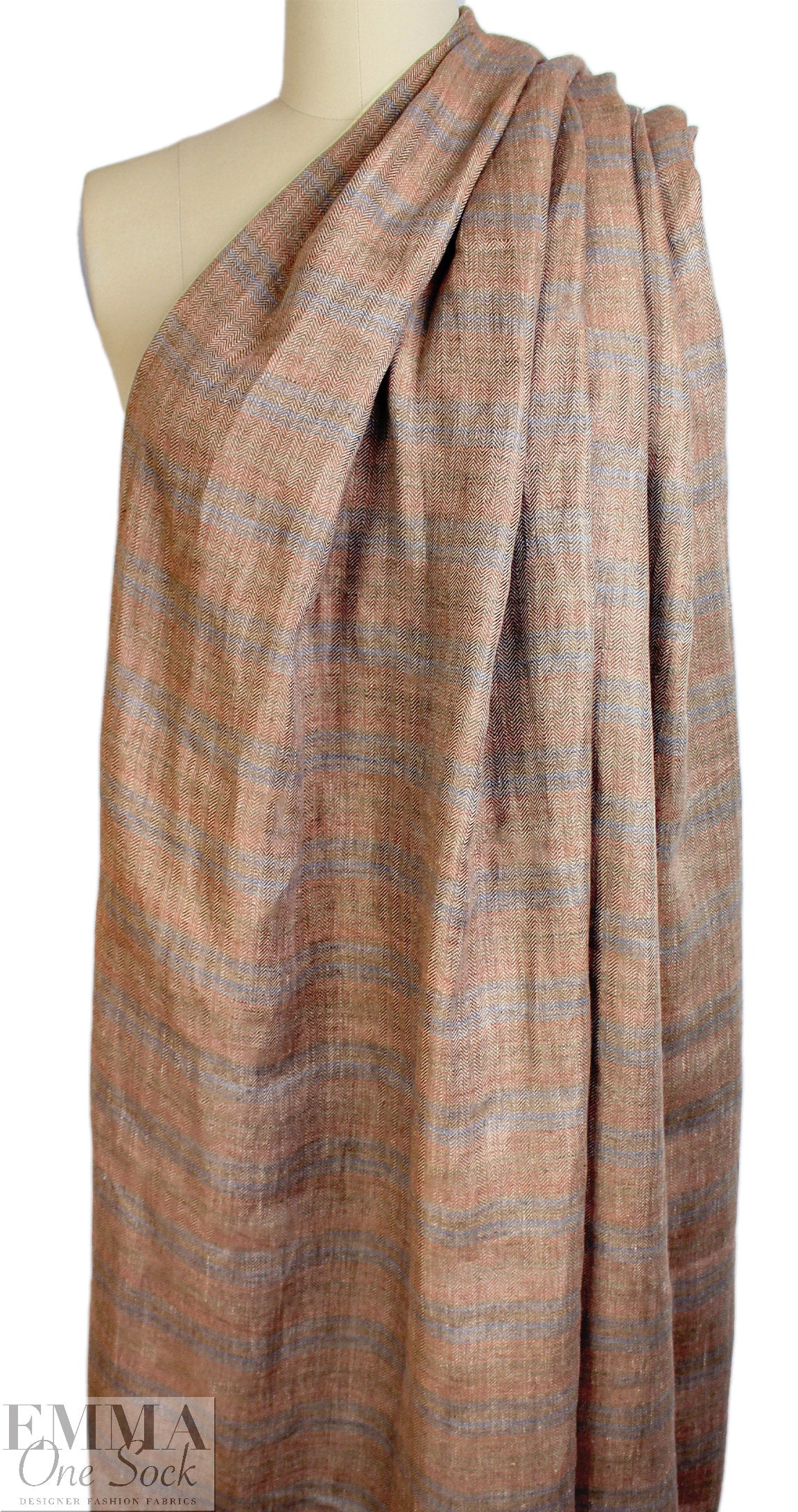 European linen herringbone woven - blush/denim/ginger .75 yds