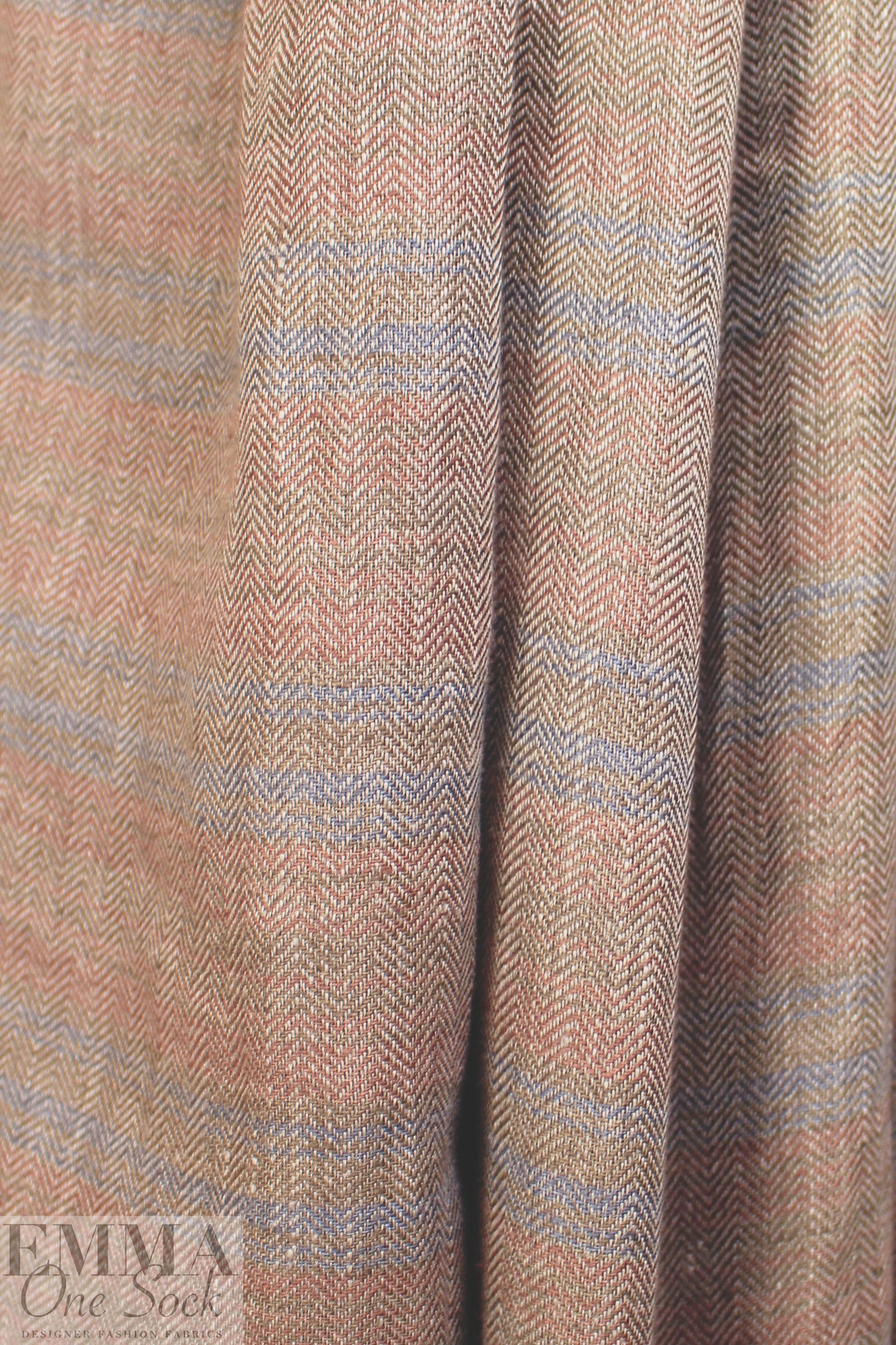 European linen herringbone woven - blush/denim/ginger .875 yds