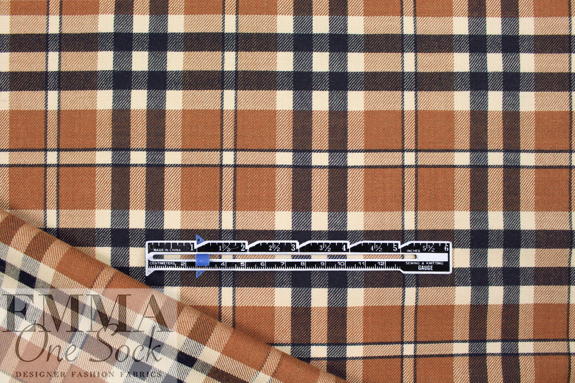 Italian wool blend plaid suiting - bourbon/midnight/flan 2 yds