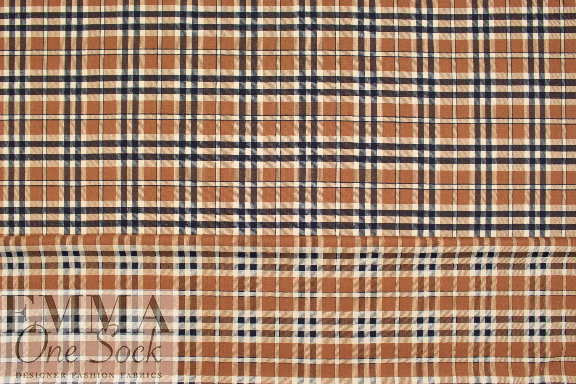 Italian wool blend plaid suiting - bourbon/midnight/flan 2 yds