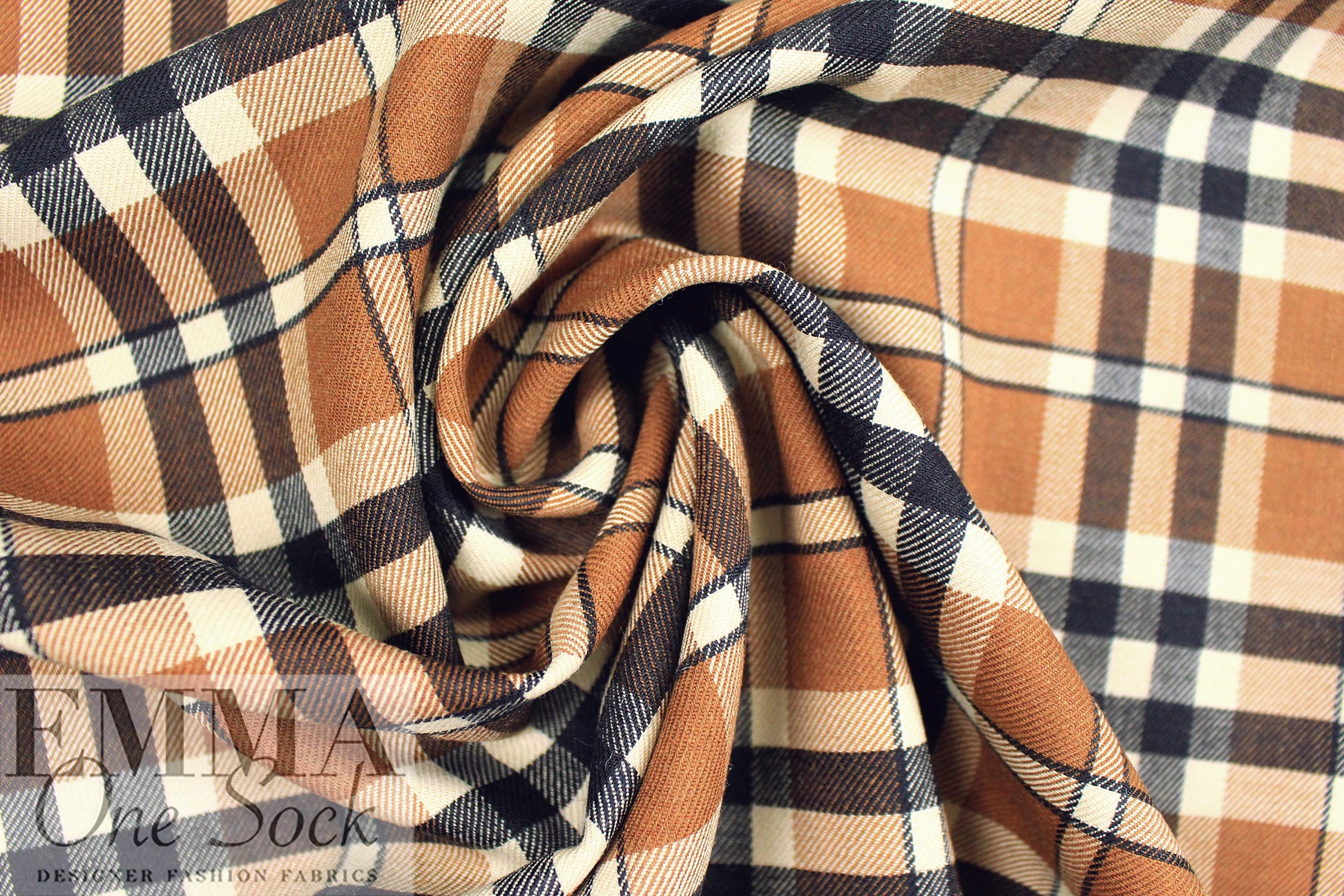 Italian wool blend plaid suiting - bourbon/midnight/flan 2 yds
