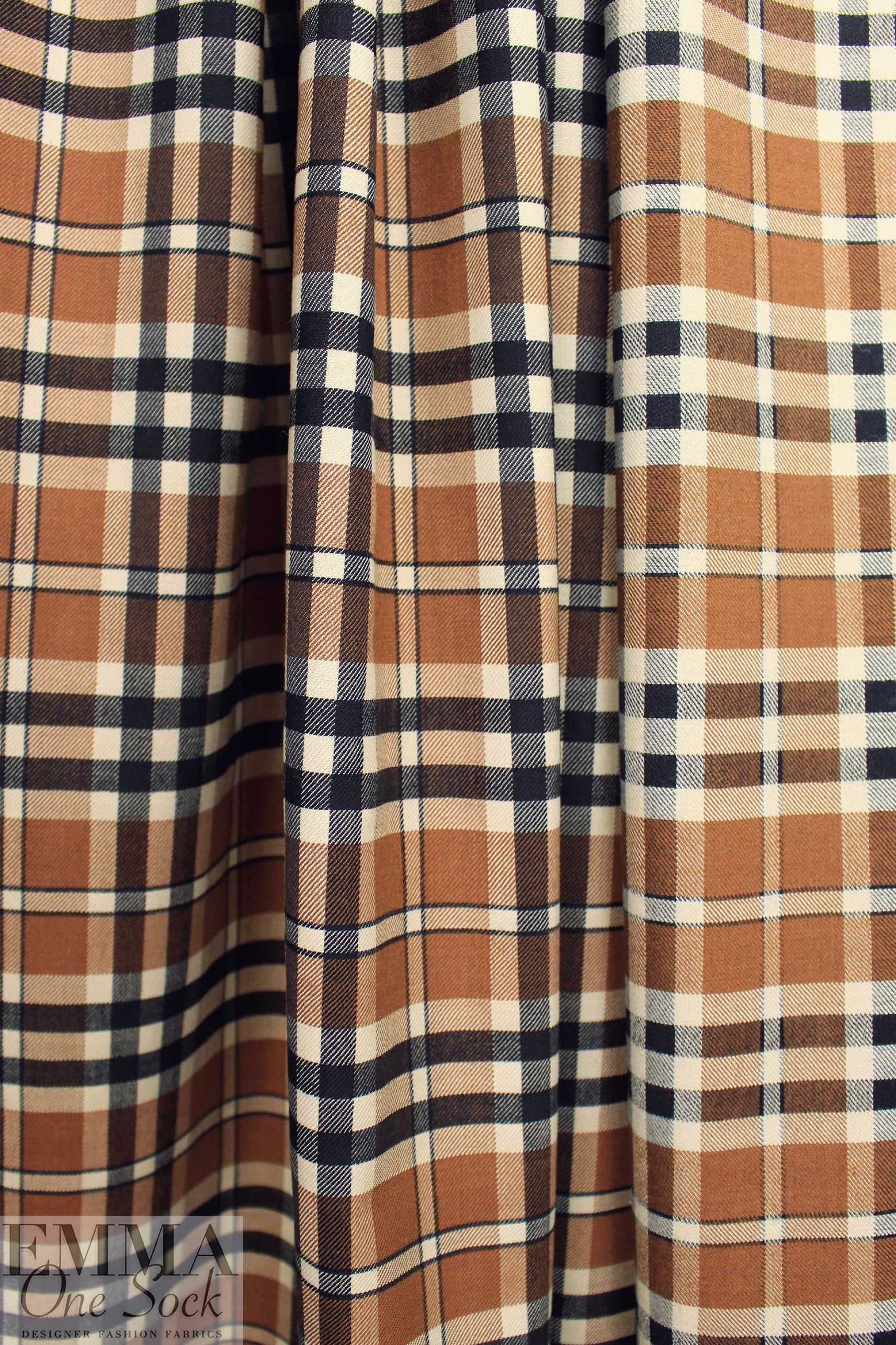 Italian wool blend plaid suiting - bourbon/midnight/flan 2 yds