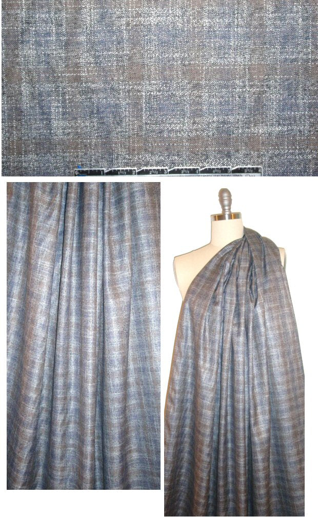 Car0lina Herrera driftwood/storm blue plaid suiting 1.875 yd