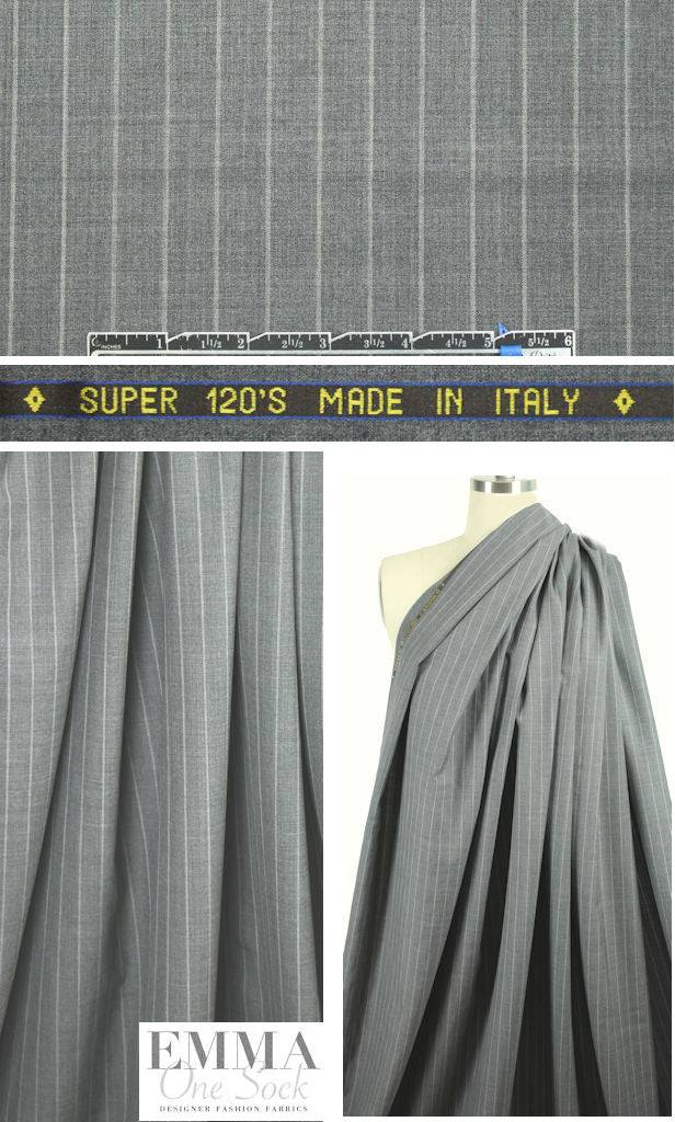 Italian super 120 yarn-dyed stripe - banker's gray 1.625 yd