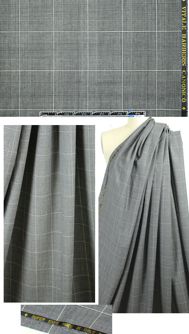 Italian super 120 yarn-dyed glen plaid - black/white 1.5 yd