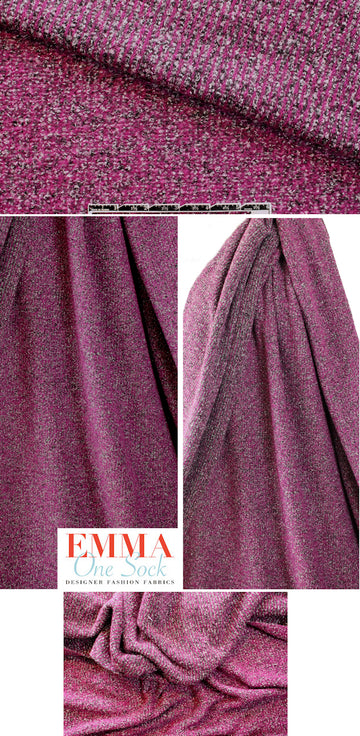 Italian fuschia/silver/black tweed boucle' sweater knit 1.9 yd