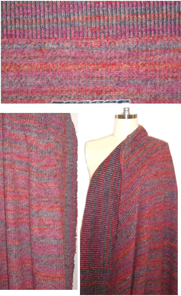 Italian bordered 'boiled' wool sweater knit - pinks