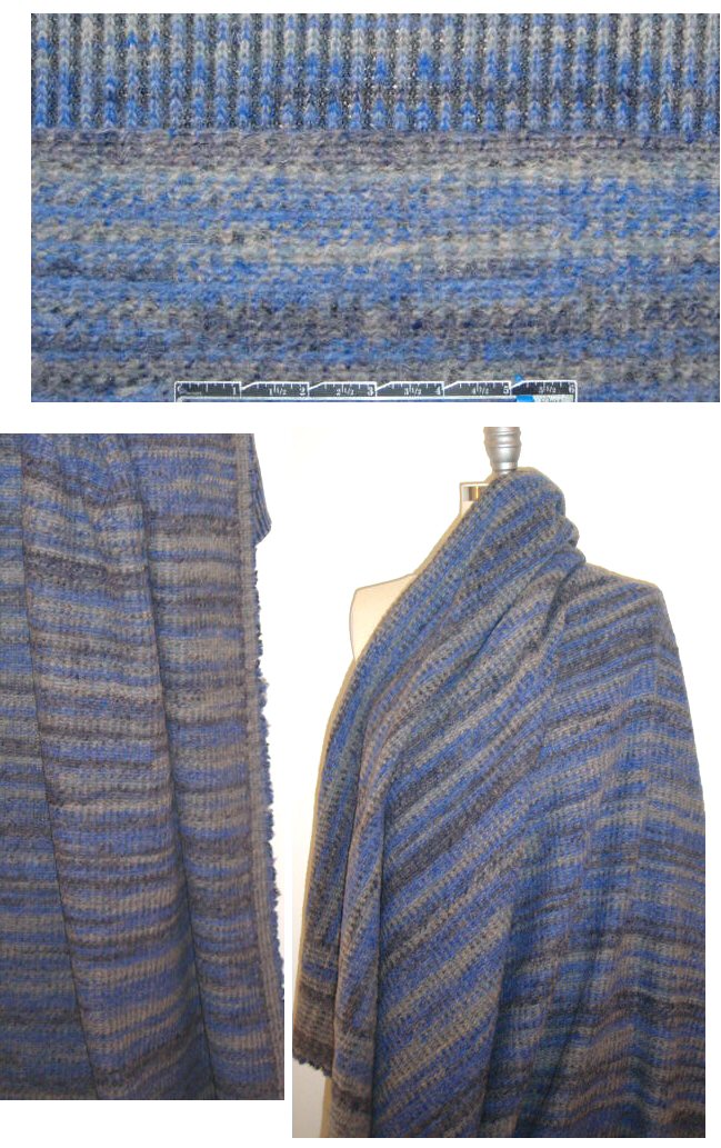 Italian bordered 'boiled' wool sweater knit - blues