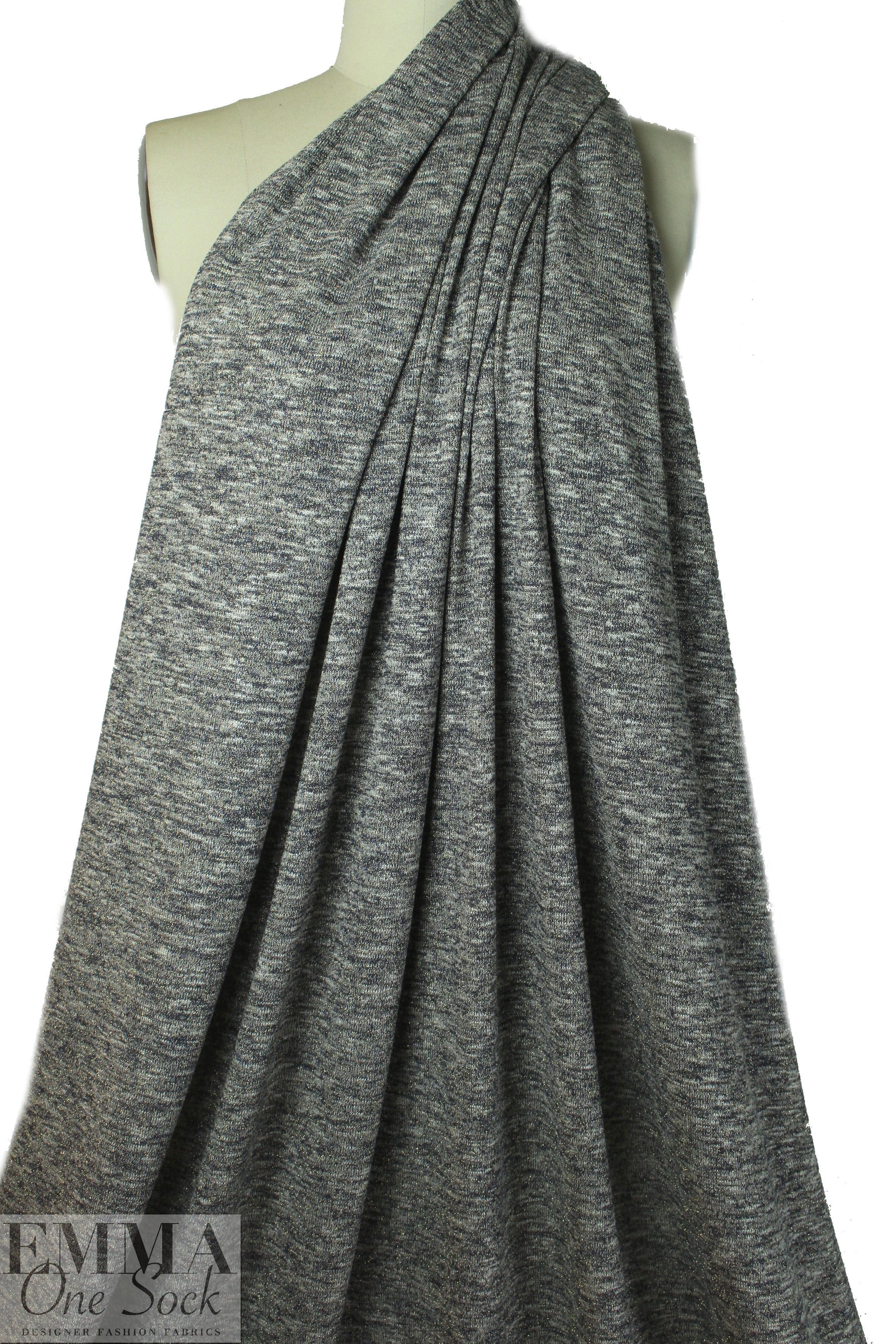 Italian tweedy sweater knit - gray/wht/gold met 1.875 yd