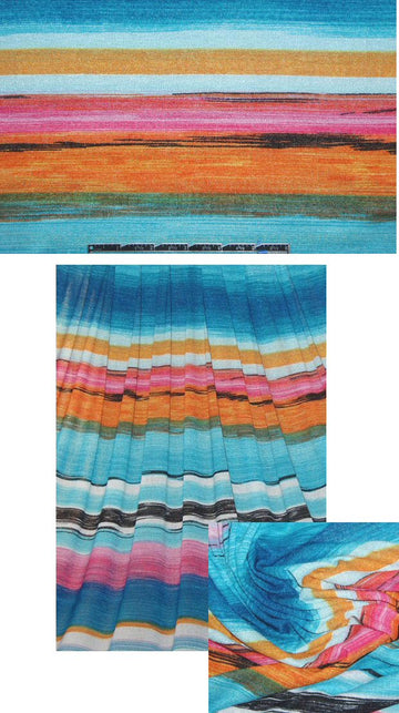 summery stripes printed crepey sweater knit 1.375 yd
