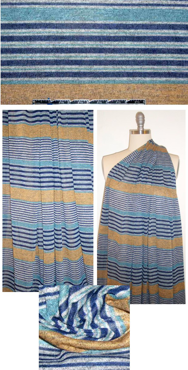 tweedy stripe printed sweater knit - blue/amber/gray 1.66 yd