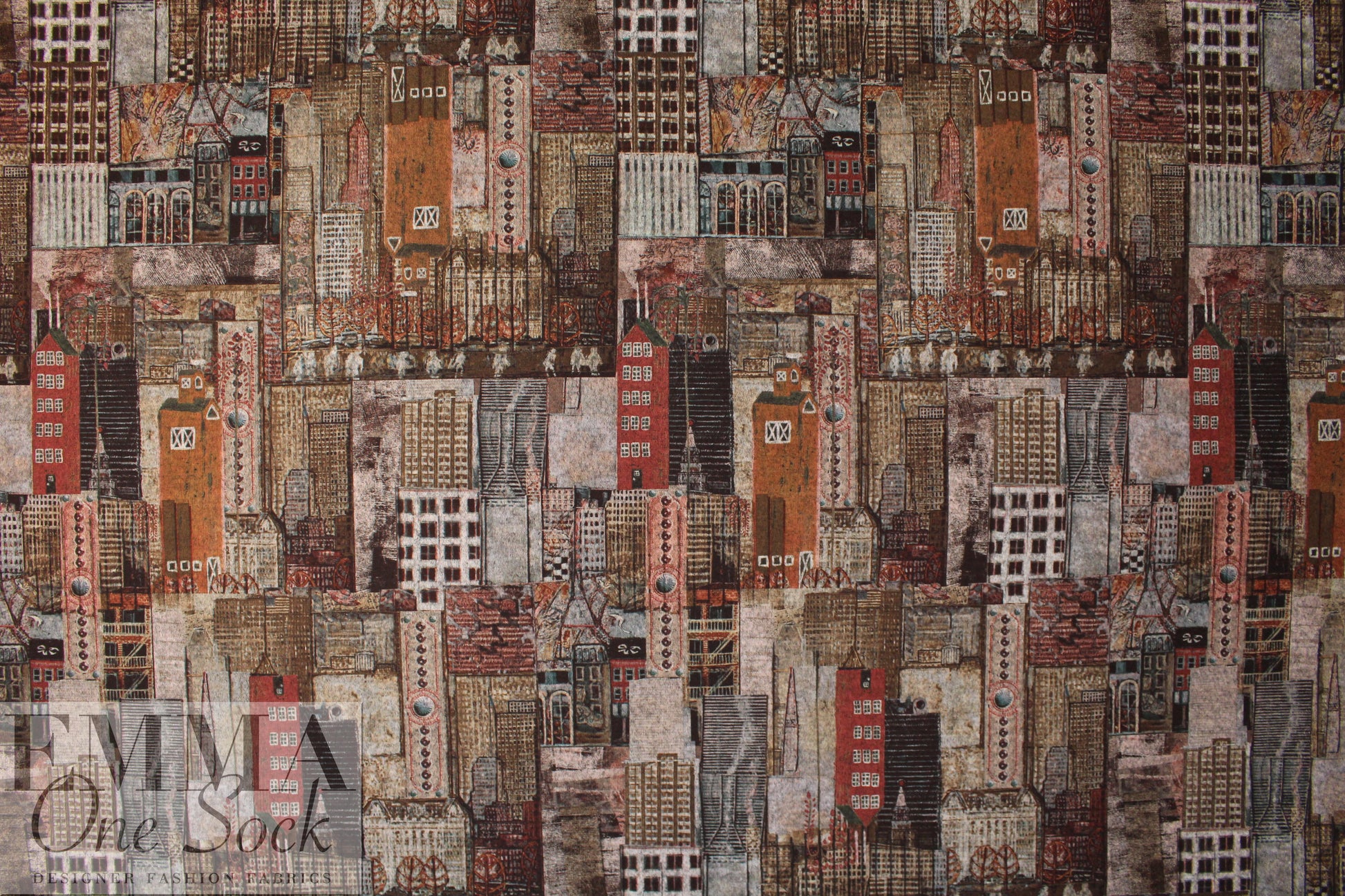 'urban montage' design sweater knit - mocha/brick