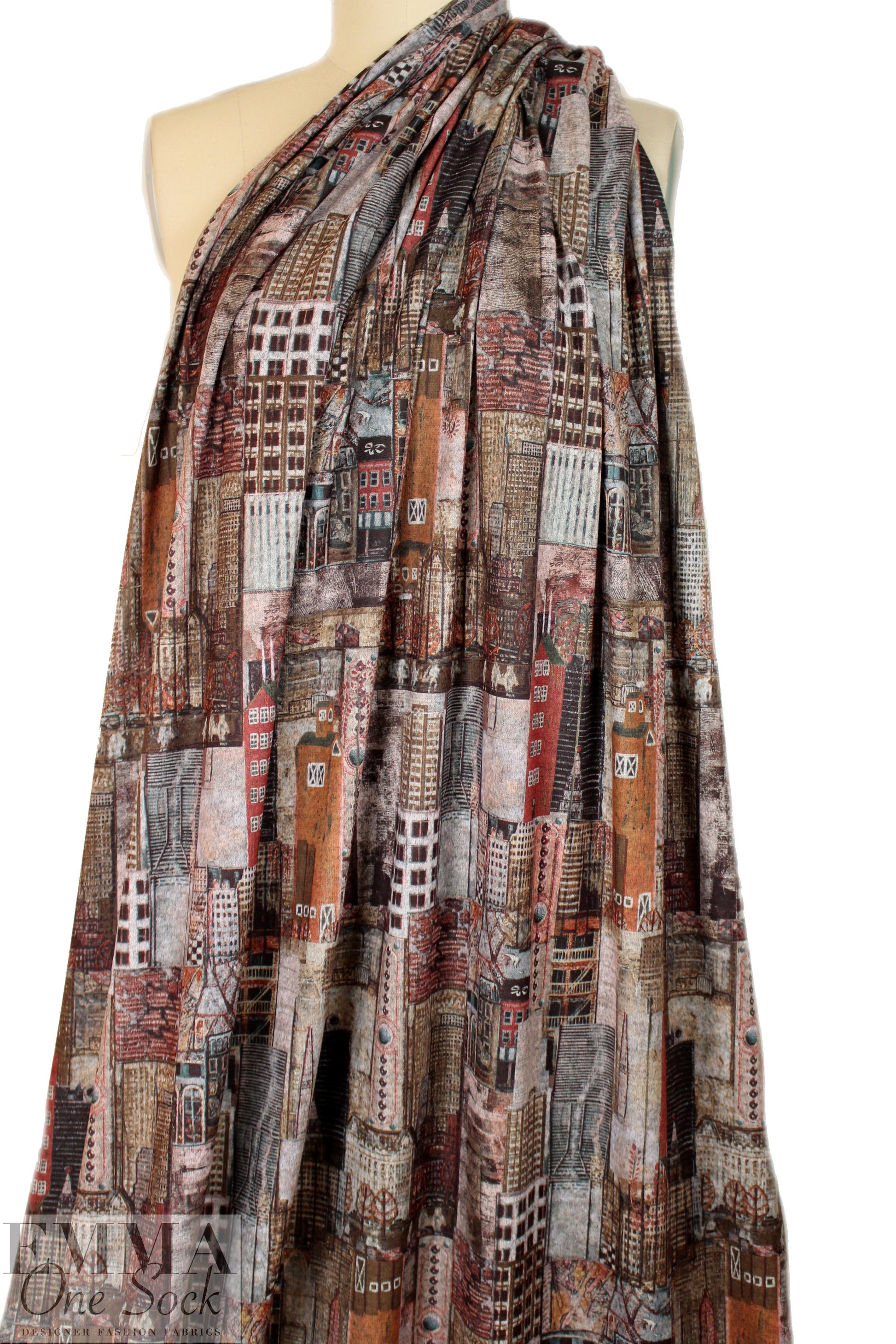 'urban montage' design sweater knit - mocha/brick