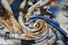 'botanical montage' sweater knit - blues/browns 1.875 yd