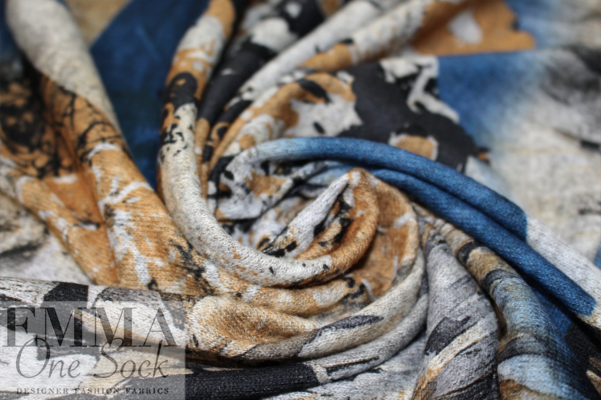 'botanical montage' sweater knit - blues/browns 1.875 yd