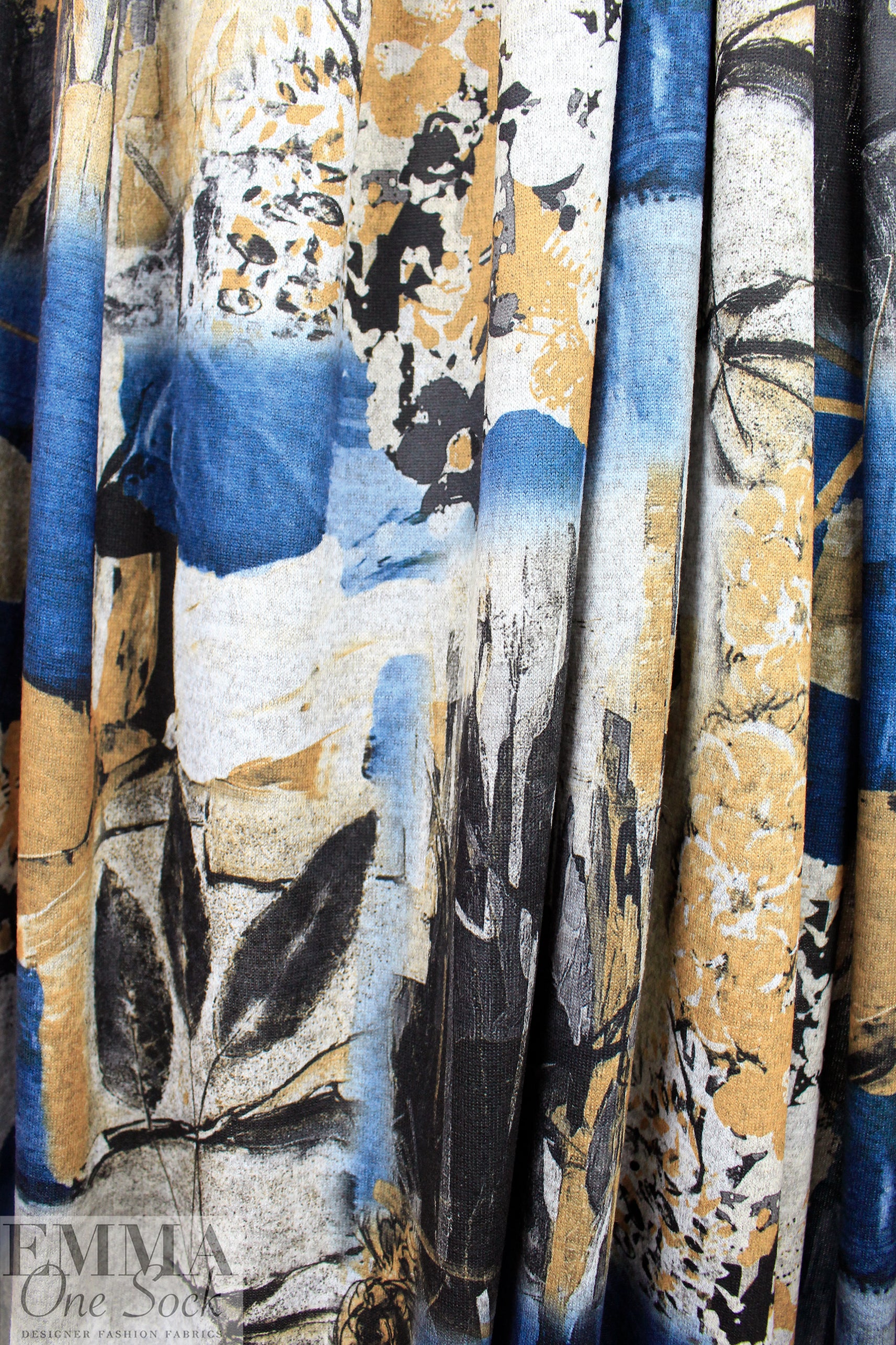 'botanical montage' sweater knit - blues/browns 1.875 yd