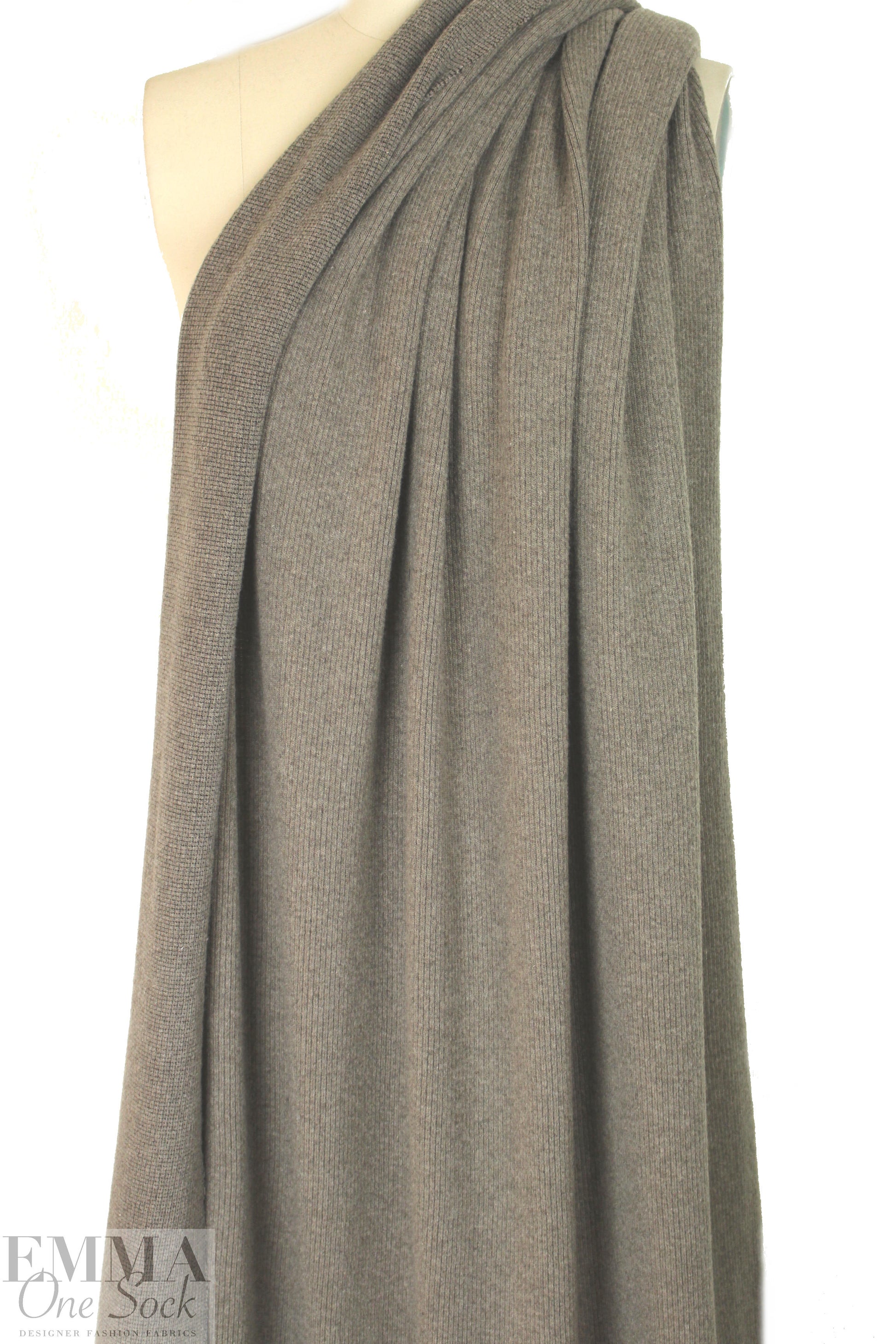 NY designer wool ribbed sweater knit - woodsy heather