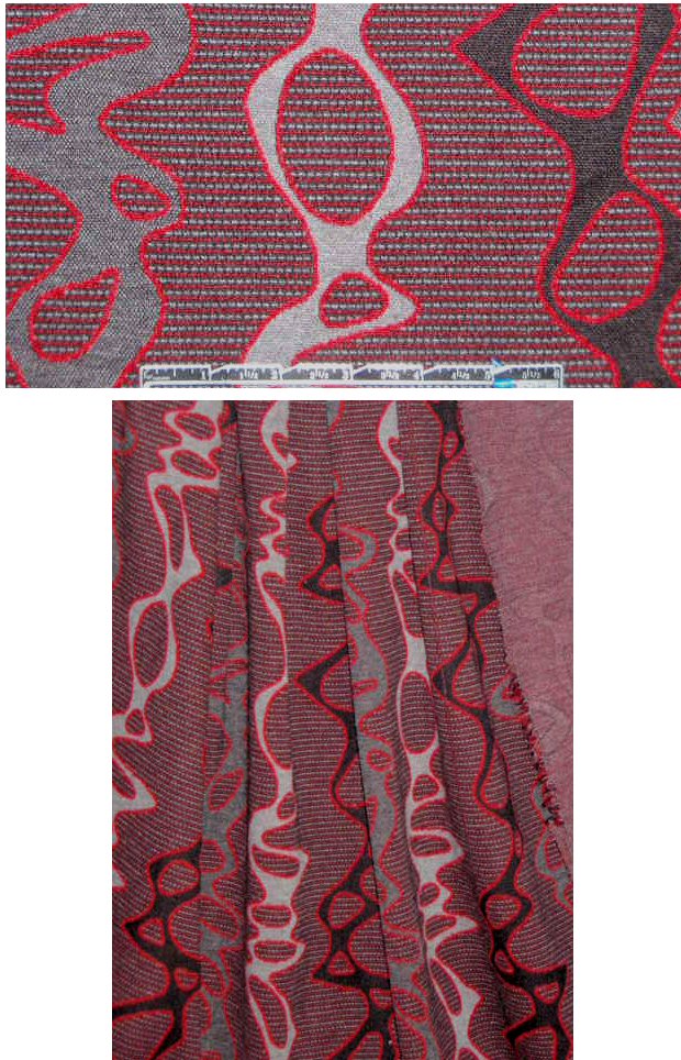NY designer red/gray wavy design doubleknit 1.125 yds