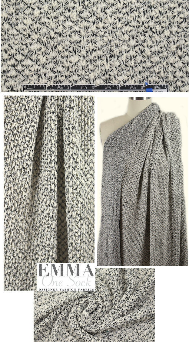 NY designer tweedy black/natural cotton sweater knit 2 yds