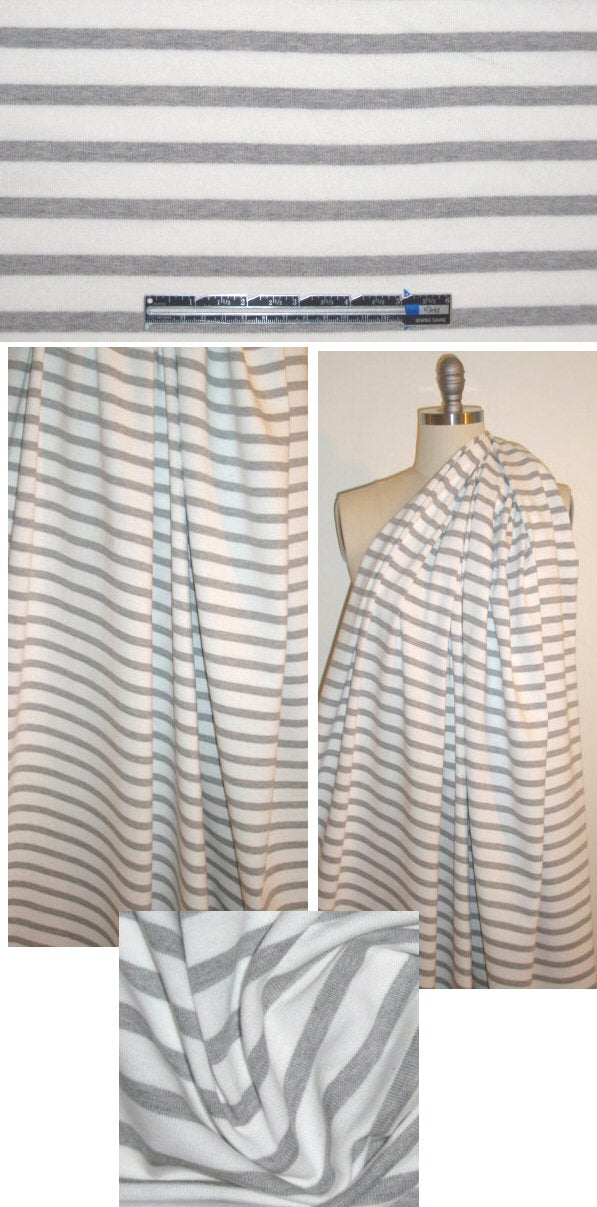 NY designer gray/white stripe all-cotton sweater knit 1.625 yds