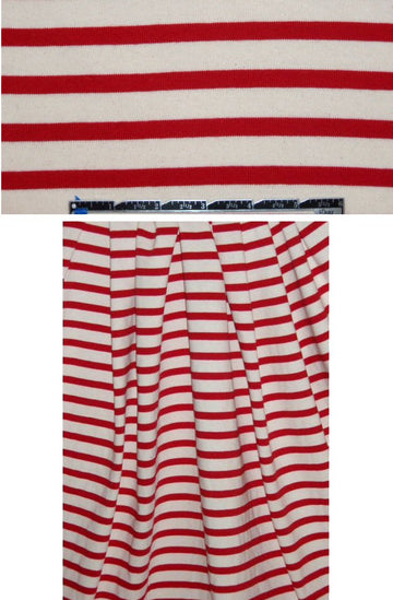 Italian red/nat. stripe all-cotton sweater knit