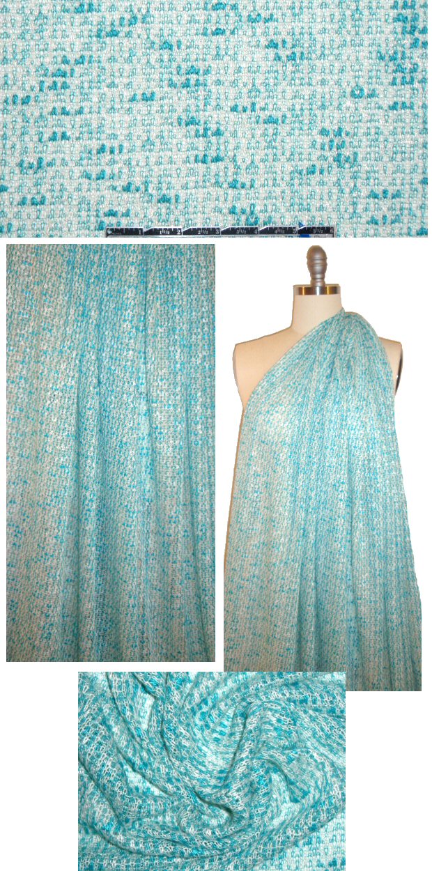 CA designer summery tweed sweater knit - turq/white 1.625 yd