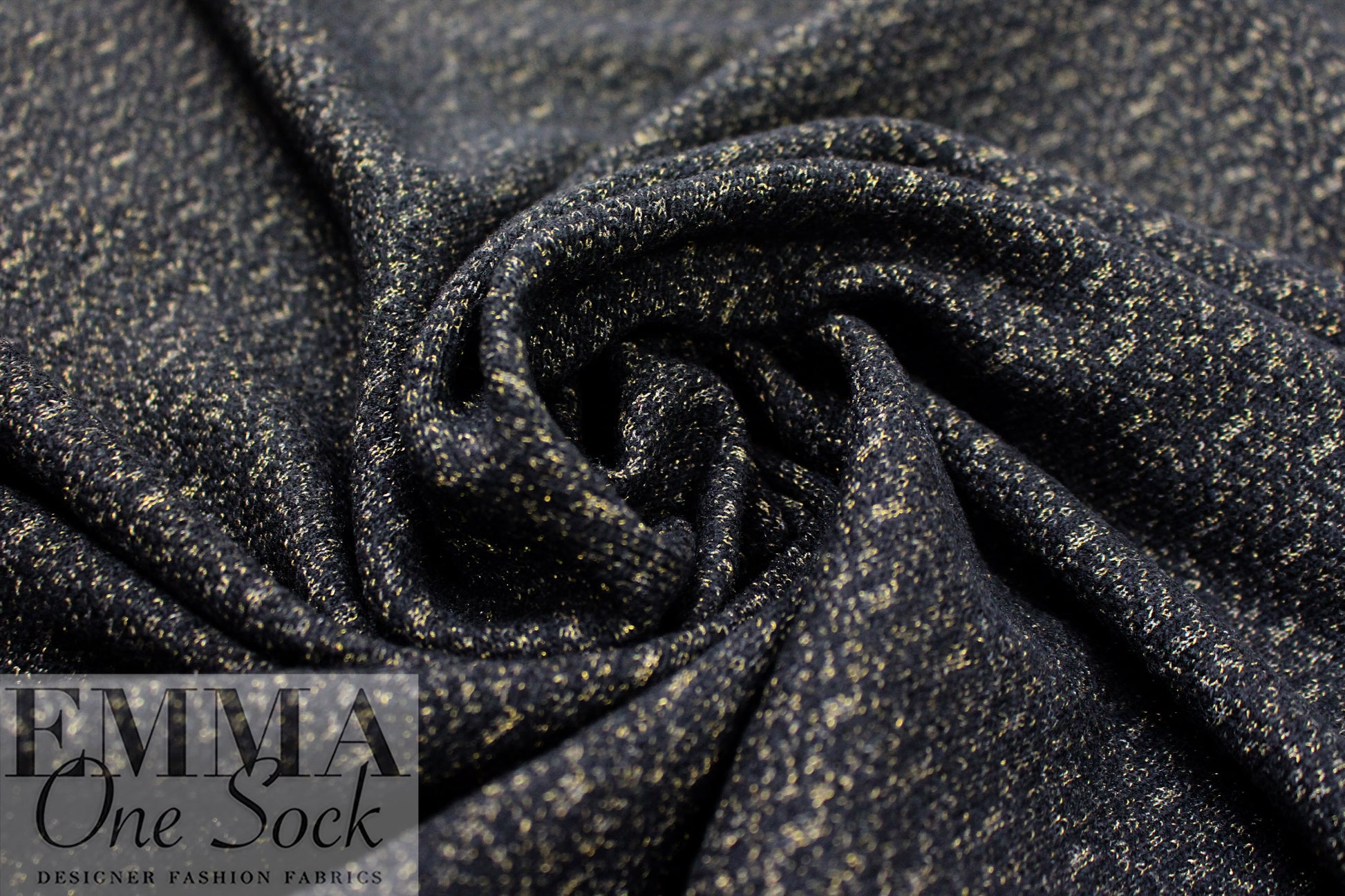 Italian wool blend tweedy pattern sweater knit - black/gold .875 yds