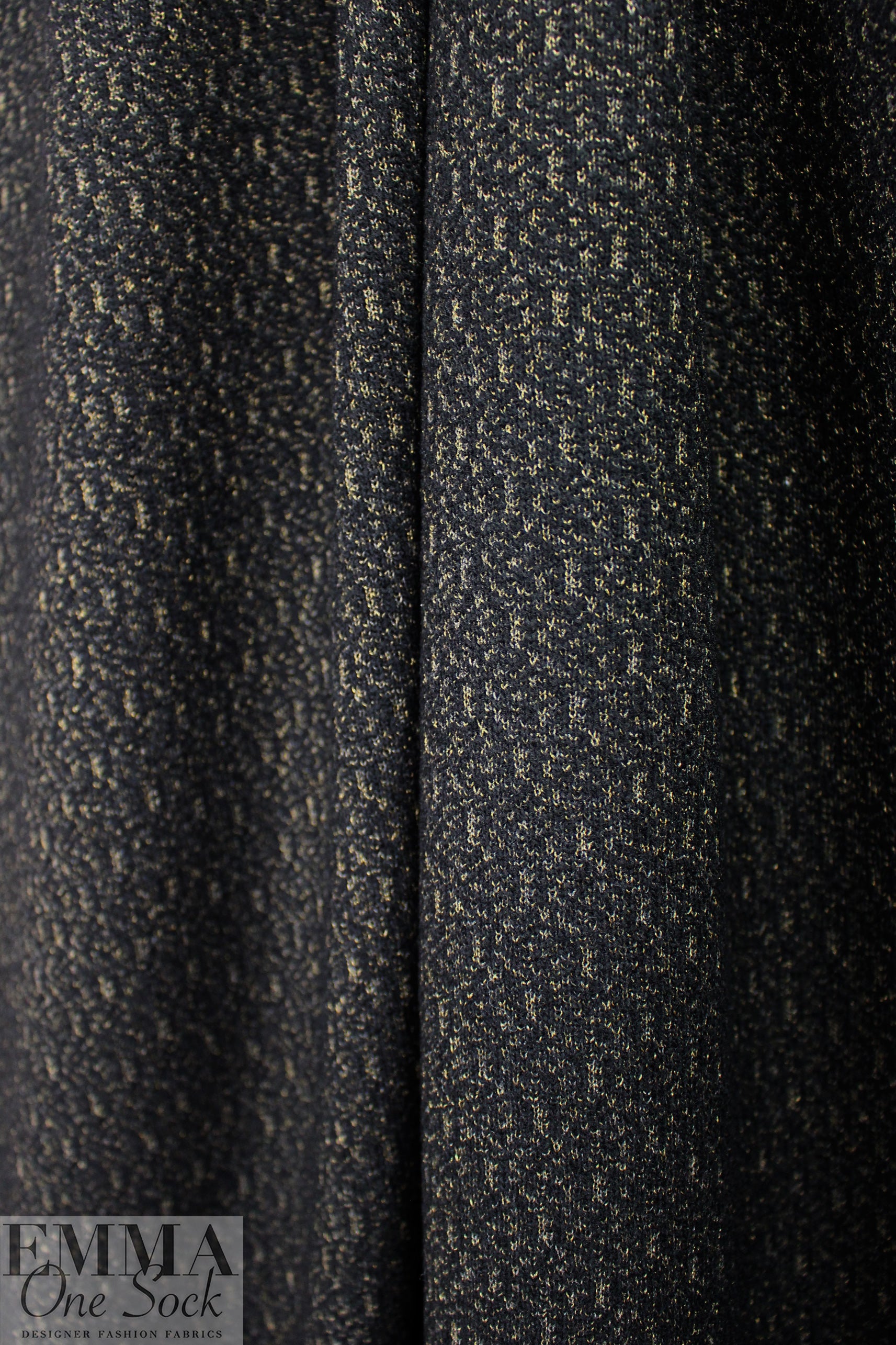 Italian wool blend tweedy pattern sweater knit - black/gold 1.75 yds
