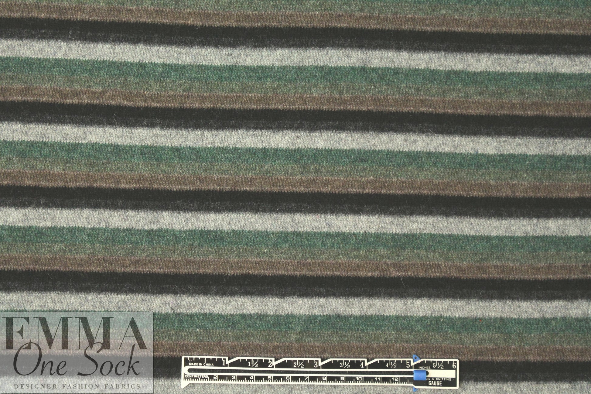 Italian wool blend, yarn-dyed forest/gray stripe sweater