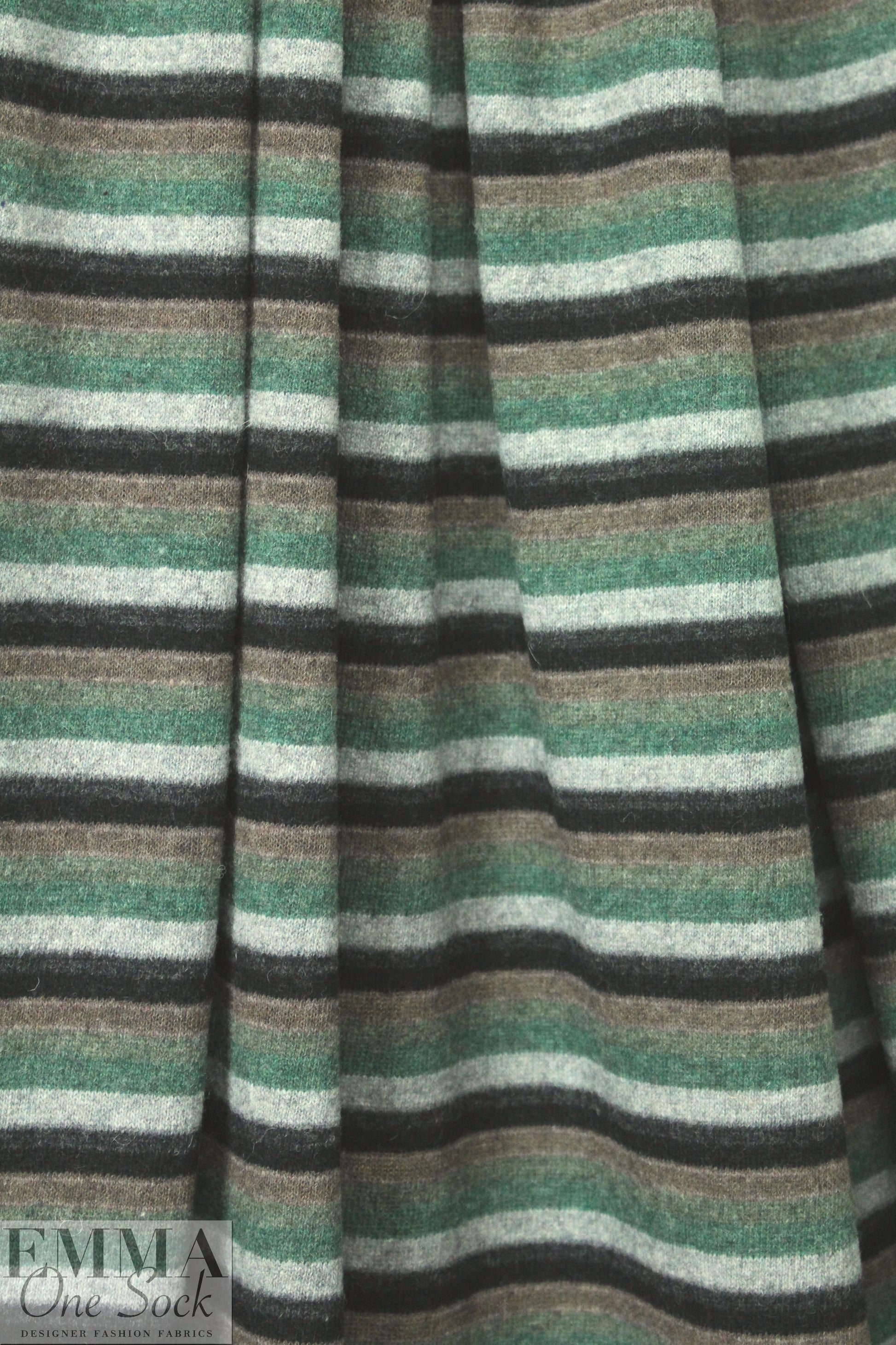 Italian wool blend, yarn-dyed forest/gray stripe sweater 1.3 yds