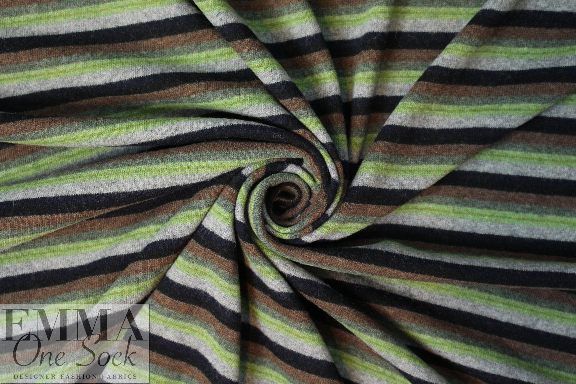 Italian wool blend, yarn-dyed fern/cocoa stripe sweater