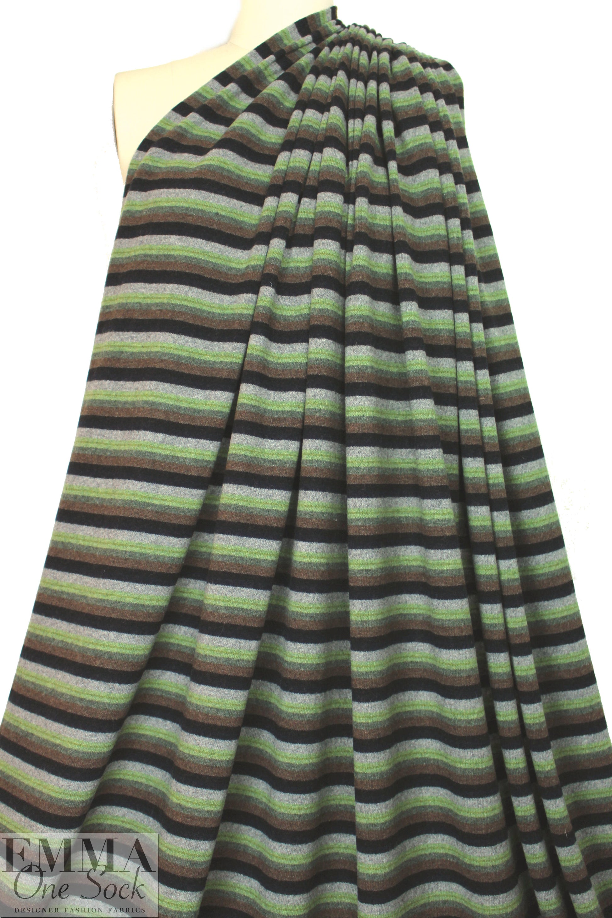 Italian wool blend, yarn-dyed fern/cocoa stripe sweater