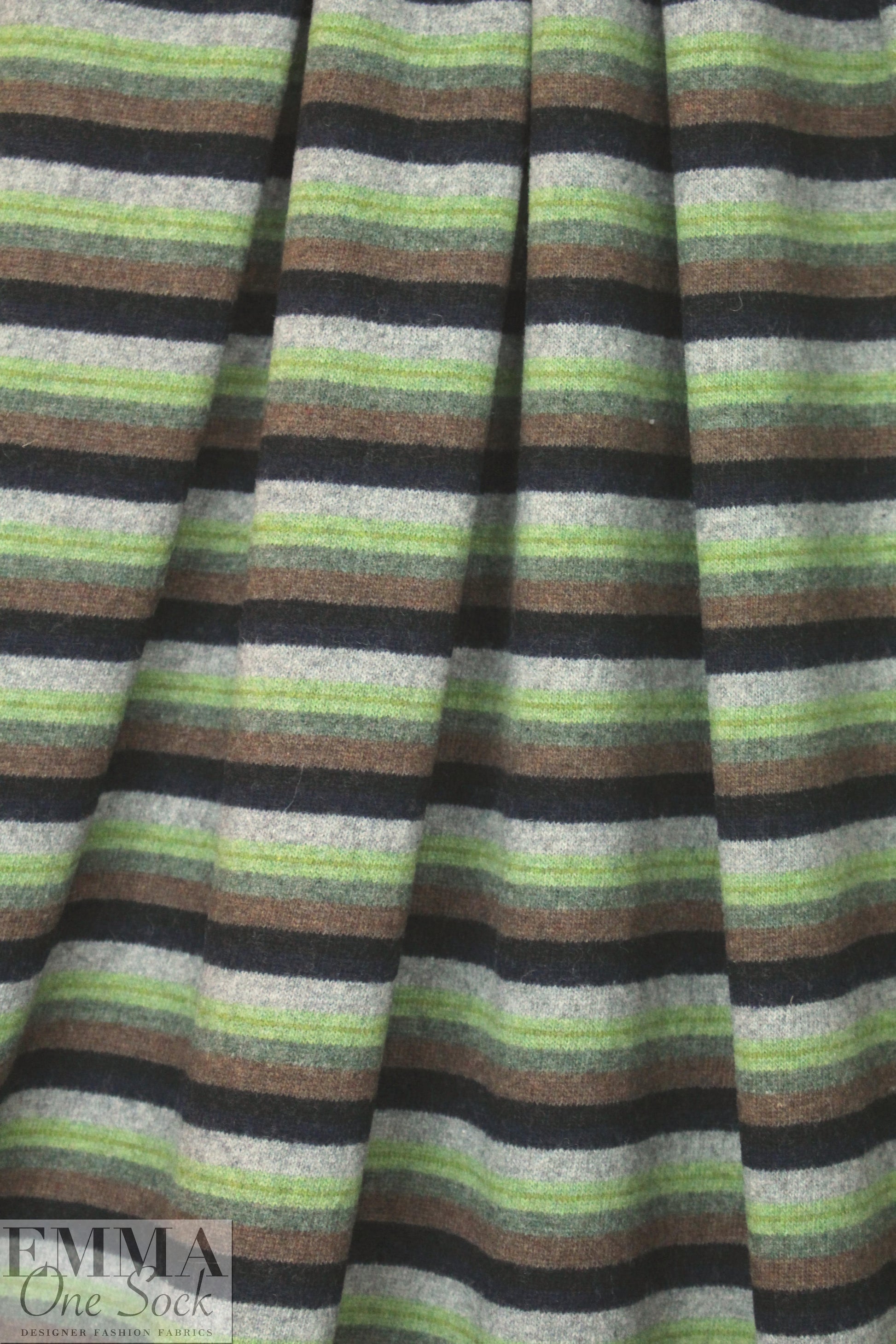 Italian wool blend, yarn-dyed fern/cocoa stripe sweater
